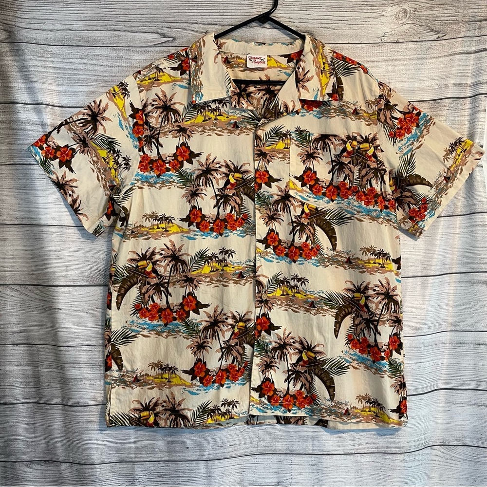 Barefoot In Paradise Vintage Style Men's Hawaiian Button-Down Shirt Size LRG